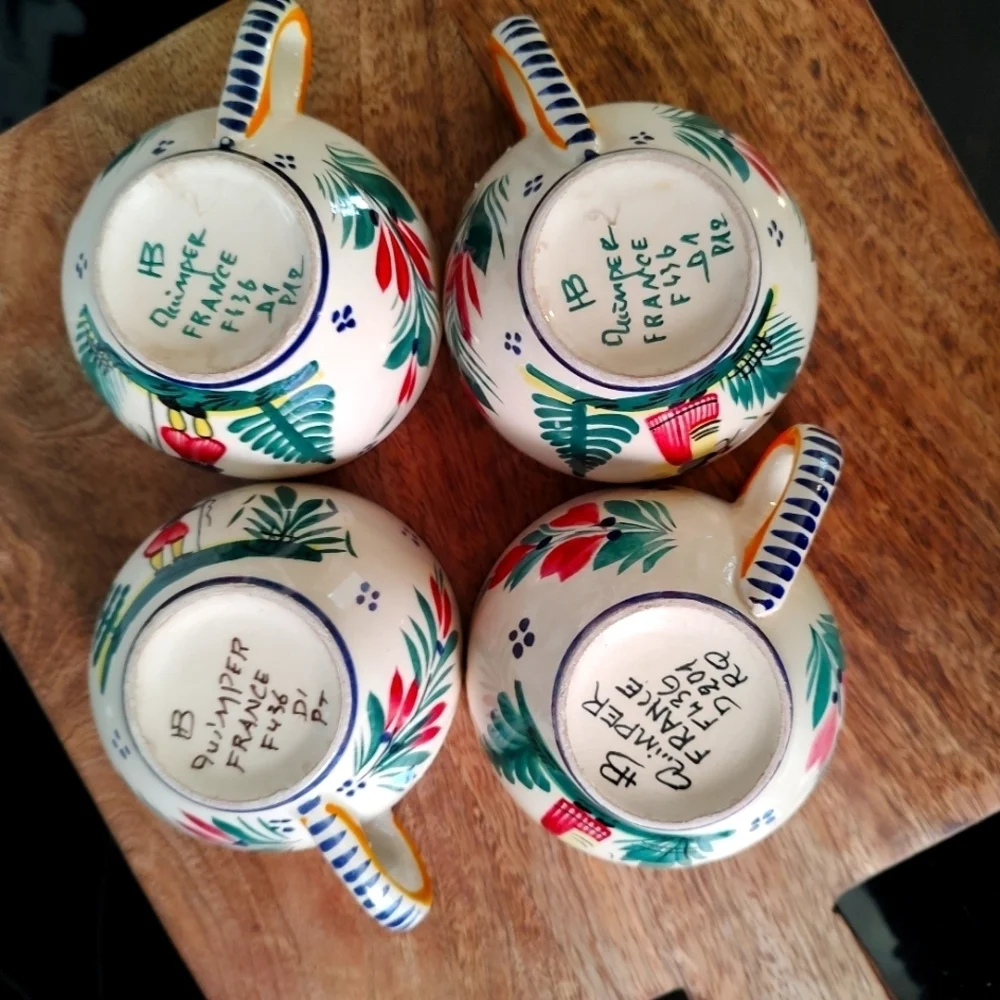 HB QUIMPER VINTAGE COFFEE CUPS SET of FOUR CIRCA 1968-83.